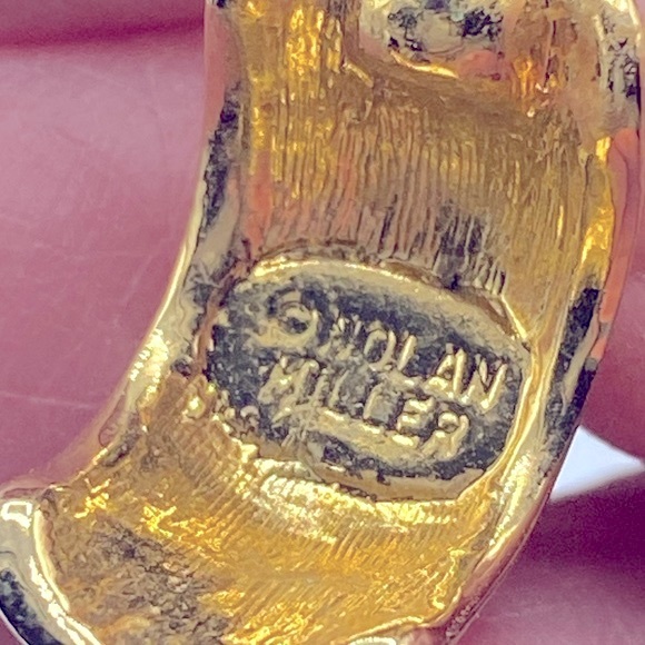 Nolan Miller Vintage Gold Plated Clear Crystal Half Loop Pierced Earrings - Picture 4 of 8